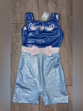 Girls Size 3-4 T Dance Leotard One Piece Blue Elsa Frozen Theme New W Tags